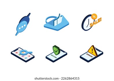 Concepts Online Shopping vector set.Shopping stores on smartphone,communication,pick like on shop,time on discount sale,Product search in online applications,secure on smartphone,Errors on smartphone.