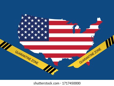 Concepts of reopening America after quarantine the country for prevention coronavirus pandemic outbreak. Illustration of USA map and torn quarantine tape