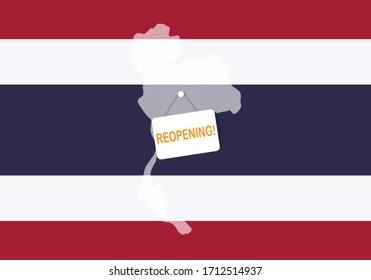 Concepts of reopening Thailand after quarantine the country for prevention coronavirus pandemic outbreak. Illustration of Thailand flag and open sign