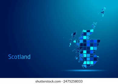 Ilustración gráfica de la Tecnología digital de Scotland Network. Color azul. Mapa conceptual futurista de Internet.