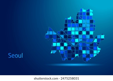 concepts of Seoul Network Digital Technology Graphic illustration. Blue Color. Internet Futuristic Concept Map.