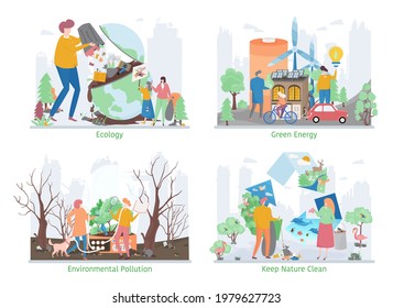Concepts Set of Ecology Problems, flat design vector illustration, for graphic and web design 