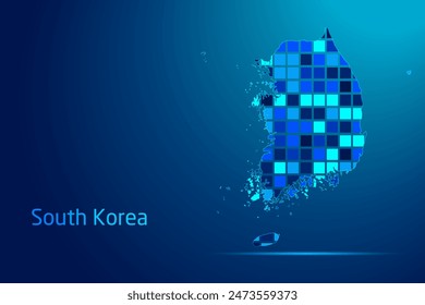 Conceptos de la Red de Corea del Sur Tecnología Digital Ilustración gráfica. Color azul. Mapa conceptual futurista de Internet.