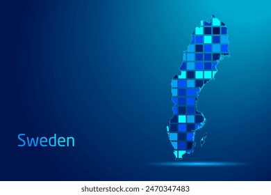 Konzepte von Sweden Network Digital Technologie Graphic Illustration. Blaue Farbe. In: Internet Futuristic Concept Map.