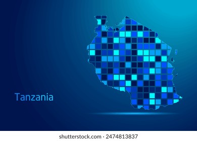 concepts of Tanzania Network Digital Technology Graphic illustration. Blue Color. Internet Futuristic Concept Map.