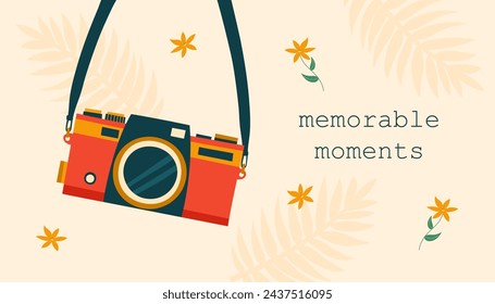 Concepts of travel and photography. Old vintage photo camera. Vector illustration in flat style.