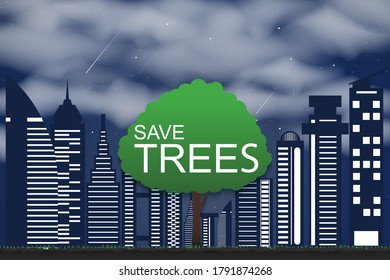 Concepts of tree conservation and planting of trees for the environment,Paper art style,Vector,Illustration.