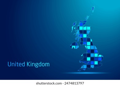 concepts of United Kingdom Network Digital Technology Graphic illustration. Blue Color. Internet Futuristic Concept Map.