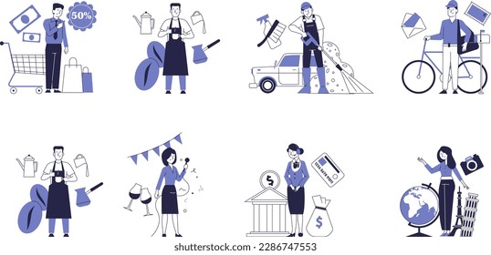 Concepts of various services. Vector images of workers of various professions.