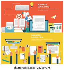 Concepts for web banners and promotions. Flat design concepts for business consulting