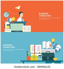 Concepts for web banners and promotions. Flat design concepts for business consulting