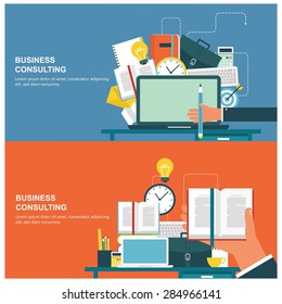 Concepts for web banners and promotions. Flat design concepts for business consulting