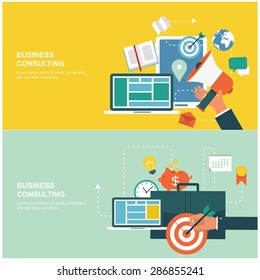 Concepts for web banners and promotions. Flat design concepts for business consulting
