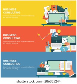 Concepts for web banners and promotions. Flat design concepts for business consulting