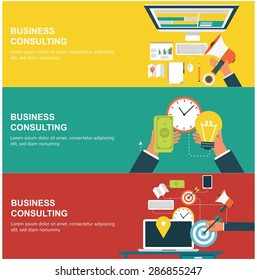 Concepts for web banners and promotions. Flat design concepts for business consulting