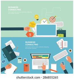 Concepts for web banners and promotions. Flat design concepts for business consulting