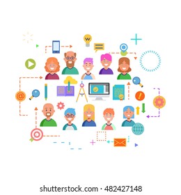 Concepts of word team. Flat design banner for website and mobile website, easy to use and highly customizable. Vector illustration