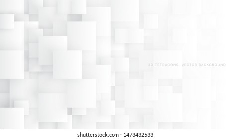 Conceptual 3D Vector Different Size Tetragons Technologic White Abstract Background. Science Technology Square Blocks Structure Light Wallpaper. Tech Clear Blank Subtle Textured Backdrop