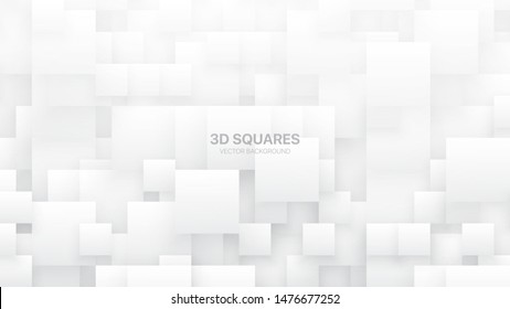 Conceptual 3D Vector Different Size Square Blocks Technologic White Abstract Background. Science Technology Tetragonal Structure Light Wallpaper. Tech Clear Blank Subtle Textured Backdrop