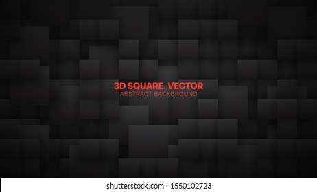 Conceptual 3D Vector Different Size Square Blocks Technological Dark Abstract Background. Science Technology Tetragonal Structure Darkness Wallpaper. Black Friday Sale Blank Tech Backdrop