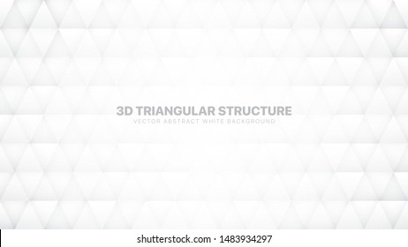 Conceptual 3D Vector Triangles Pattern Technological White Abstract Background. Science Technology Triangular Structure Light Wallpaper. Three Dimensional Tech Clear Blank Subtle Textured Backdrop
