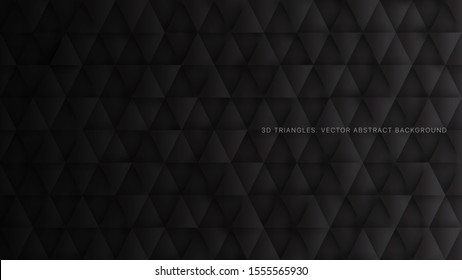 Conceptual 3D Vector Triangles Pattern Technological Black Abstract Background. Science Technology Triangular Structure Dark Gray Wallpaper. Three Dimensional Tech Clear Blank Subtle Textured Backdrop