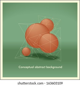 Conceptual abstract background of spheres and pyramids.