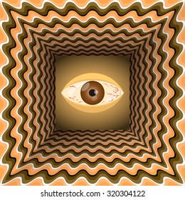 Conceptual abstract eye in the end of tunnel with the optical illusion of movement.