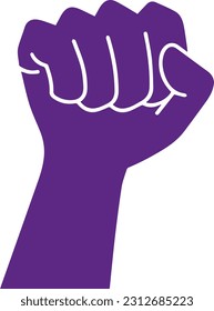 Conceptual and abstract feminist symbol or logo of an upraised hand in purple color isolated on white background.