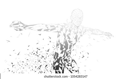 Conceptual abstract man. Connected lines, dots, triangles, particles on white background. Artificial intelligence concept. High technology vector digital background. 3D render vector illustration