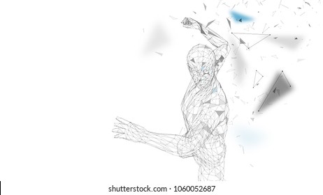 Conceptual abstract man is doing powerful punch. Connected lines, dots, triangles, particles. Artificial intelligence concept. High technology vector, digital background. 3D render vector illustration