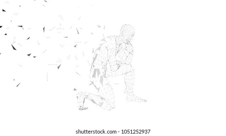 Conceptual abstract man thinking. Connected lines, dots, triangles, particles on white. Artificial intelligence concept. High technology vector digital background. 3D render vector illustration