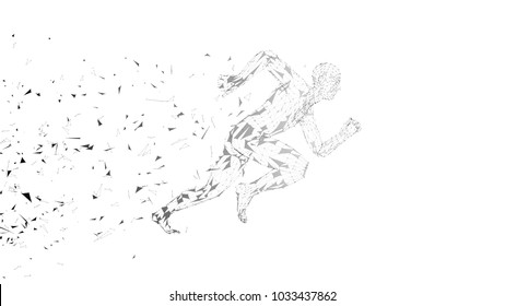 Conceptual Abstract Running Man. Runner With Connected Lines, Dots, Triangles, Particles On White Background. Artificial Intelligence, Digital Sport Concept. High Technology Vector Digital Background