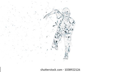 Conceptual abstract running man. Runner with connected lines, dots, triangles. Artificial intelligence, digital sport concept. High technology vector digital background. 3D render vector illustration