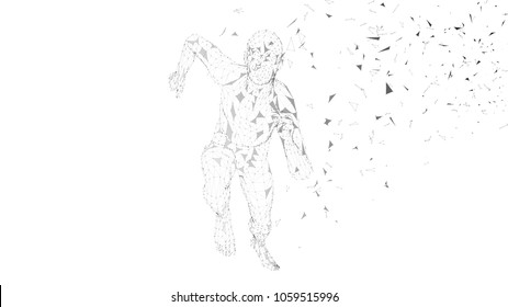 Conceptual abstract running man. Runner with connected lines, dots, triangles. Artificial intelligence, digital sport concept. High technology vector digital background. 3D render vector illustration