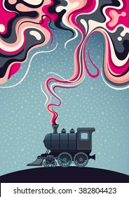 Conceptual abstraction with old locomotive. Vector illustration.