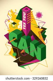 Conceptual abstraction with typography. Vector illustration.
