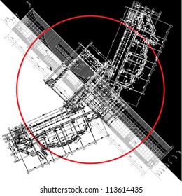 Conceptual architectural background. Part of architectural project, architectural plan, technical project, construction plan