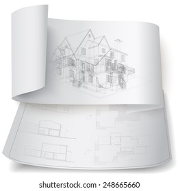 Conceptual architectural background. Part of architectural project, architectural plan, technical project, architecture planning on paper, construction plan