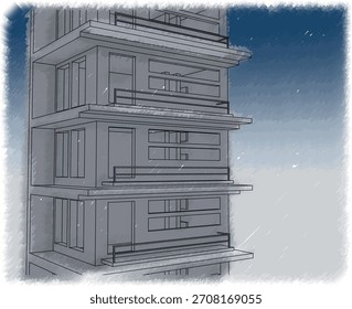 Perspectiva arquitectónica conceptual en escala gris