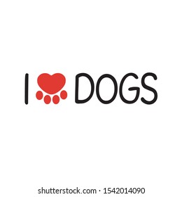 conceptual art logo for dog cat & pet adoption. sweet & cute red heart icon symbol like paw print or soft foot sign isolated vector. i love dogs cartoon flat design creative. simple font & Typography