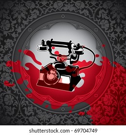 Conceptual artistic background with old telephone. Vector illustration.