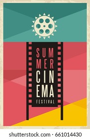 Conceptual artistic poster design for summer cinema movie festival. Colorful vector image.