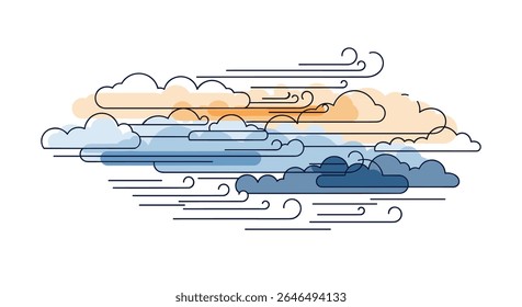 A conceptual artistic vector illustration of a dynamic weather scene with clouds