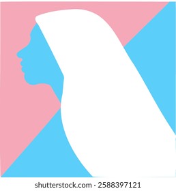 Conceptual artwork featuring a profile silhouette in white against a pastel pink and blue background, symbolizing transgender identity and individuality.