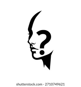 Conceptual artwork of a human profile with a question mark, conveying mystery, identity exploration, introspection, and unanswered queries.