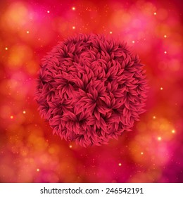 Conceptual Attractive Red Flower in Round Shape on Abstract Orange and Pink Background
