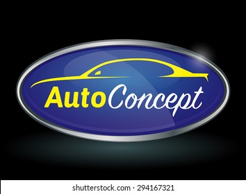 Conceptual automotive vector logo design with sports vehicle silhouette on background