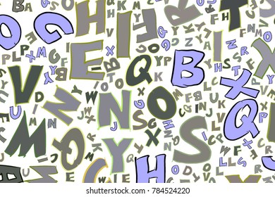 Conceptual background alphabets letters for design catalog or texture. Cartoon style vector.