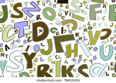 Conceptual background alphabets letters for design catalog or texture. Cartoon style vector.